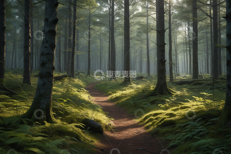 高清大图下载【趣麦麦图】阳光照耀下的森林小径