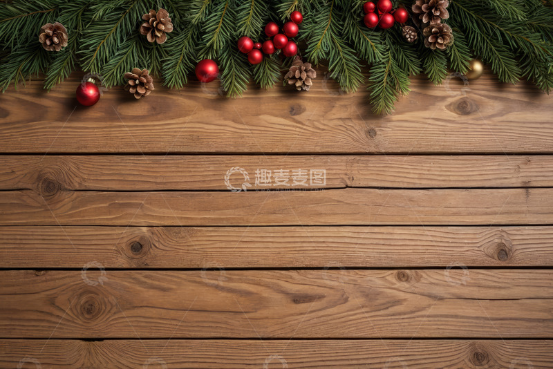 高清大图下载【趣麦麦图】木质背景上的圣诞装饰