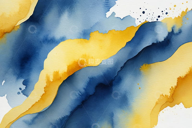高清大图下载【趣麦麦图】蓝黄水彩抽象艺术背景