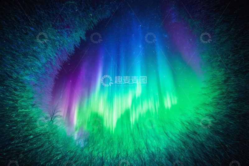 高清大图下载【趣麦麦图】夜空下绚丽的极光景象