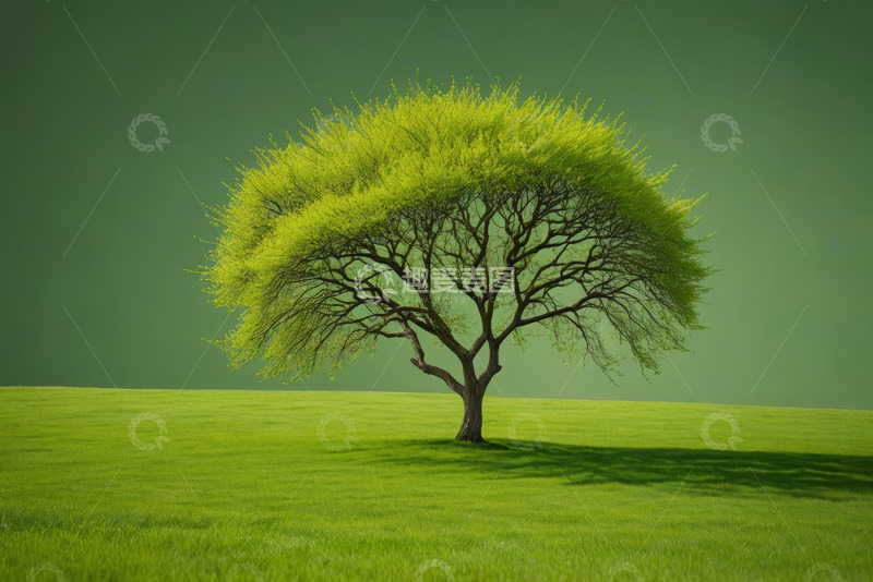 高清大图下载【趣麦麦图】绿草地上的单棵树木