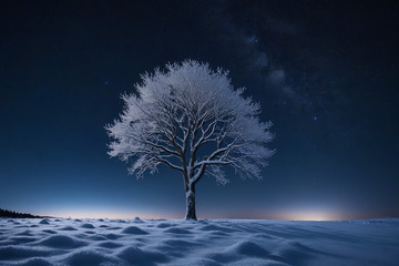 雪夜旷野中的孤树