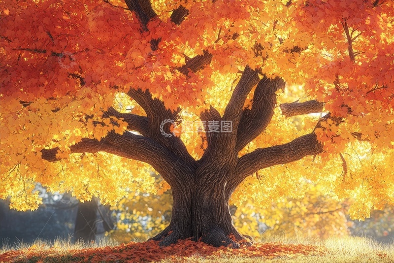 高清大图下载【趣麦麦图】-一颗金黄色的大树