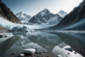 雪山冰川与湖的自然景观
