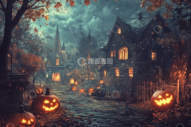 高清大图下载【趣麦麦图】万圣节南瓜灯城堡建筑