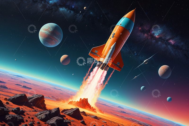 高清大图下载【趣麦麦图】火箭于行星旁升空场景