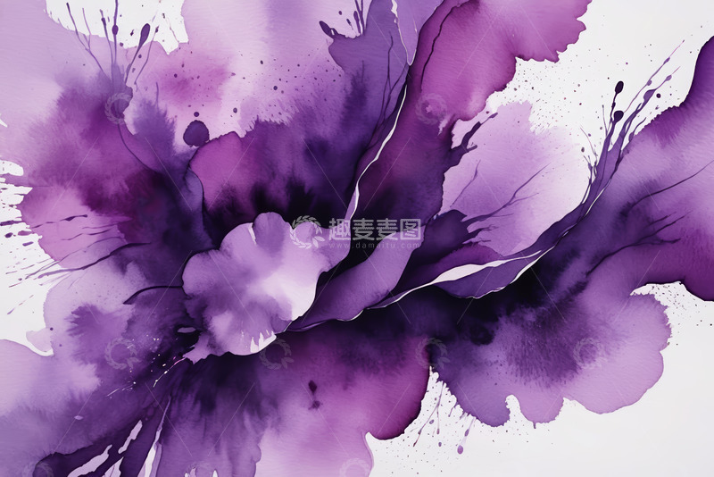 高清大图下载【趣麦麦图】紫色水彩抽象花卉图案