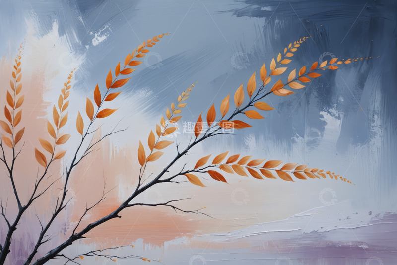 高清大图下载【趣麦麦图】秋季植物枝叶艺术绘画