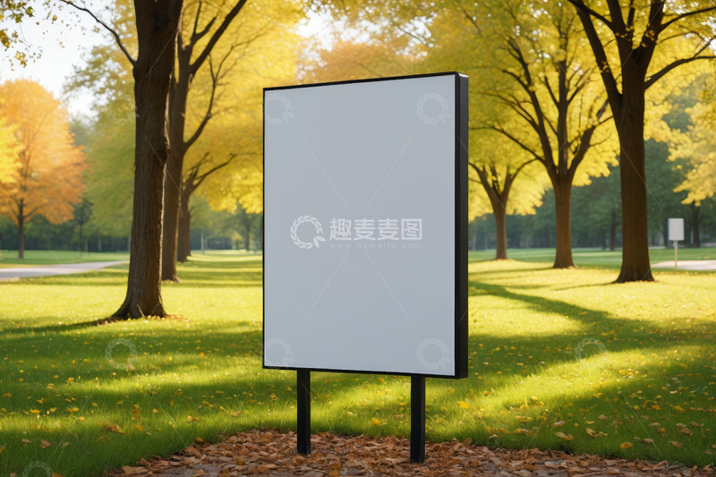 高清大图下载【趣麦麦图】公园草地空白广告牌