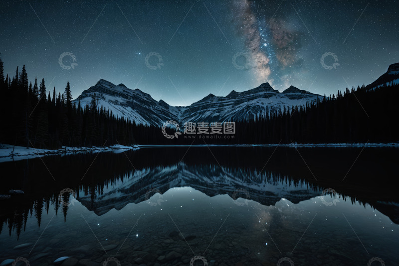高清大图下载【趣麦麦图】雪山星空湖泊自然景观