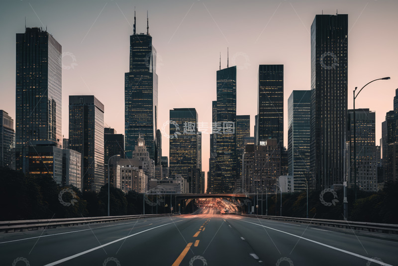 高清大图下载【趣麦麦图】城市公路与摩天大楼景观