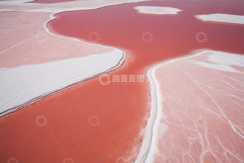 高清大图下载【趣麦麦图】红色盐湖自然景观俯瞰
