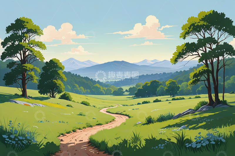高清大图下载【趣麦麦图】田园山间草地蜿蜒小路风景