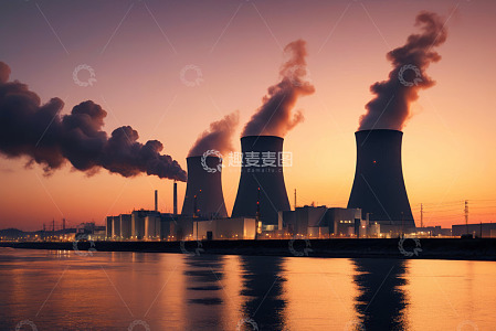 黄昏下的发电厂全景