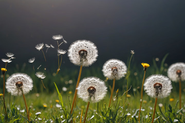 草地上盛开的蒲公英