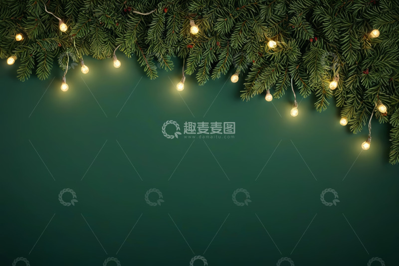 高清大图下载【趣麦麦图】圣诞松枝与装饰灯素材