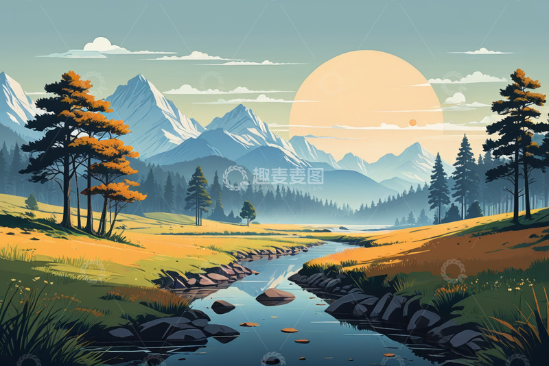 高清大图下载【趣麦麦图】山林间日落时分自然风光