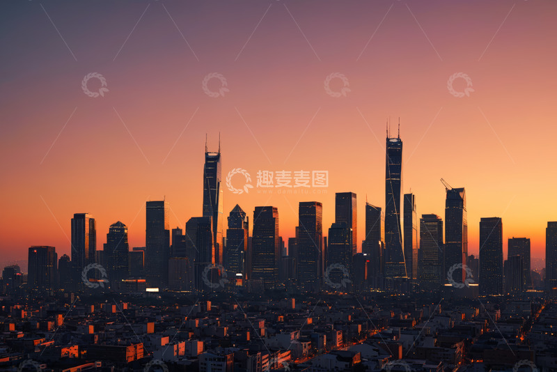 高清大图下载【趣麦麦图】上海城市高楼黄昏全景