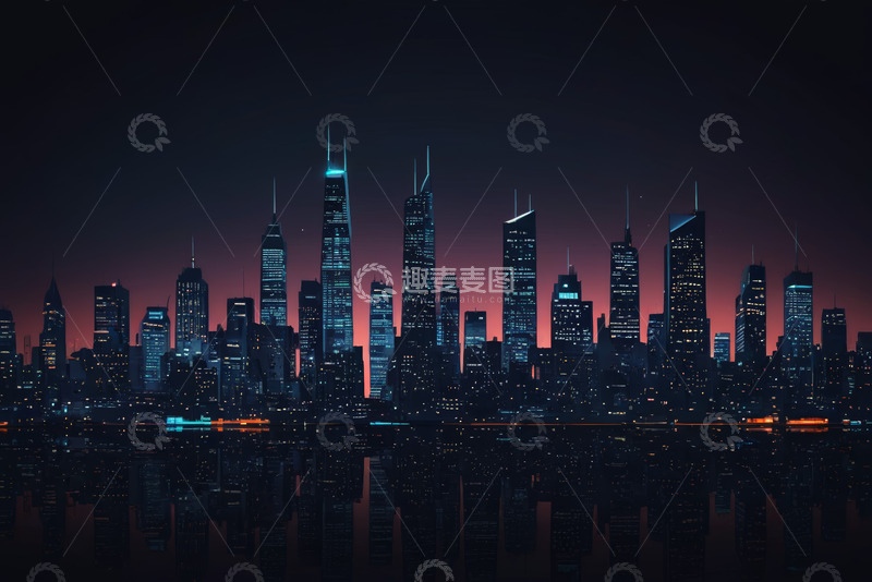 高清大图下载【趣麦麦图】城市夜景摩天大楼倒影