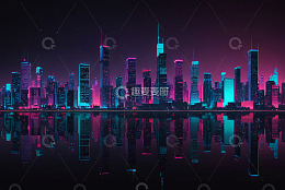 赛博朋克风城市夜景天际线