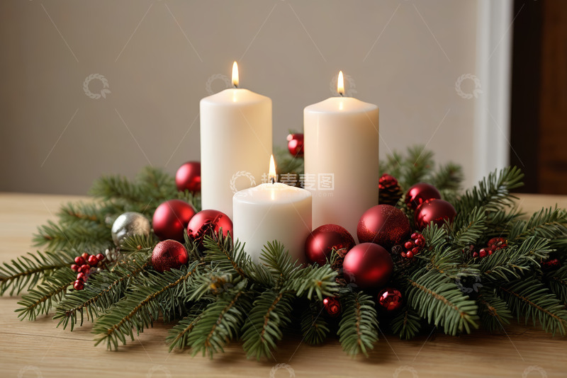 高清大图下载【趣麦麦图】圣诞装饰蜡烛特写
