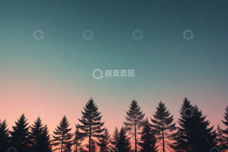 高清大图下载【趣麦麦图】黄昏时分森林树木天际线