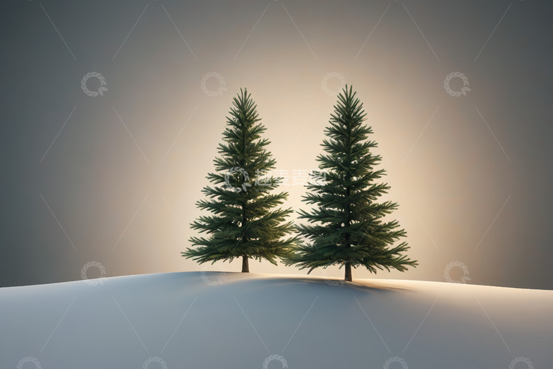 高清大图下载【趣麦麦图】雪地上的两棵松树