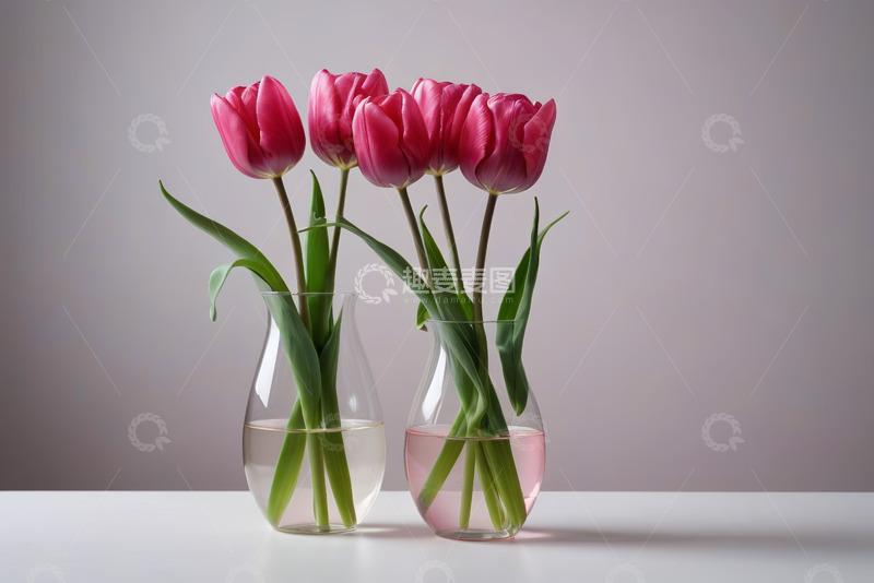 高清大图下载【趣麦麦图】玻璃花瓶中的粉色郁金香