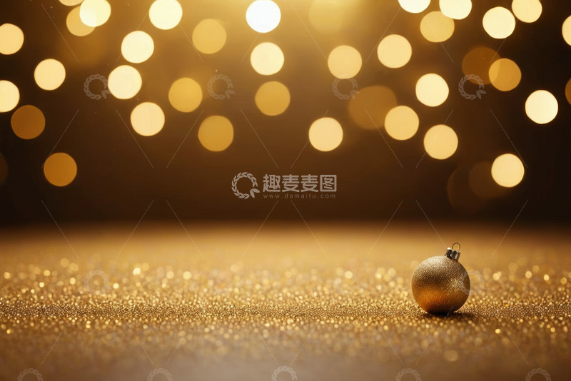 高清大图下载【趣麦麦图】金色圣诞装饰球与光斑背景