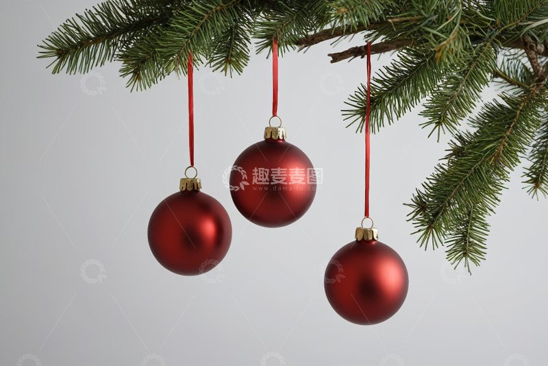 高清大图下载【趣麦麦图】圣诞树上悬挂的红色装饰球