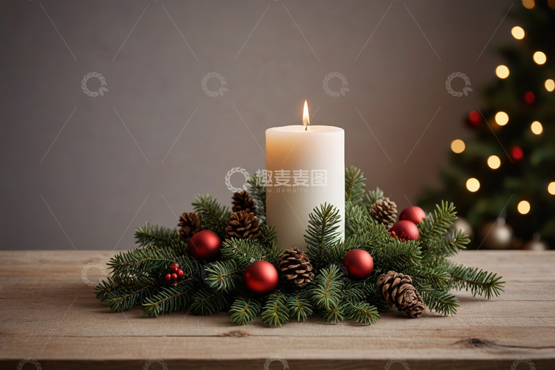 高清大图下载【趣麦麦图】圣诞节蜡烛装饰摆拍场景
