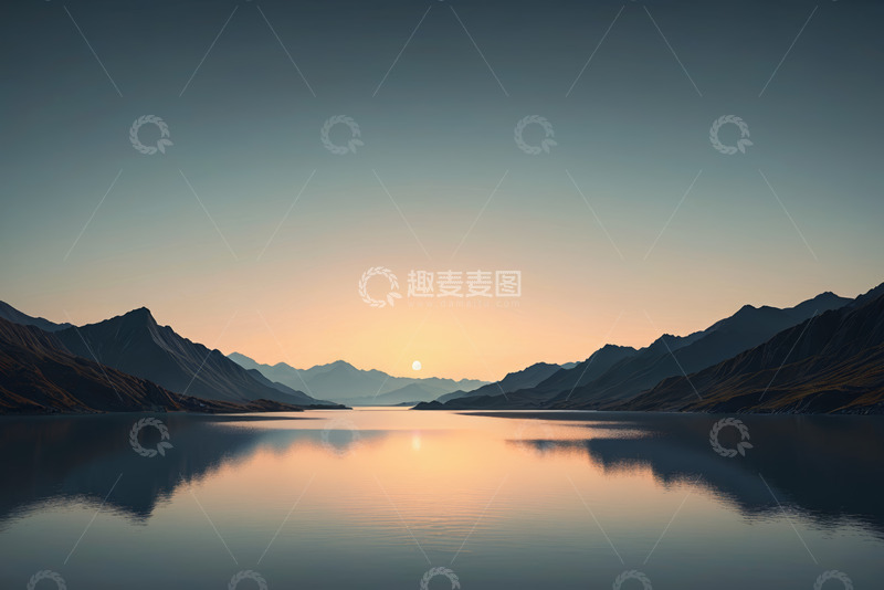 高清大图下载【趣麦麦图】山水间的日落自然风光