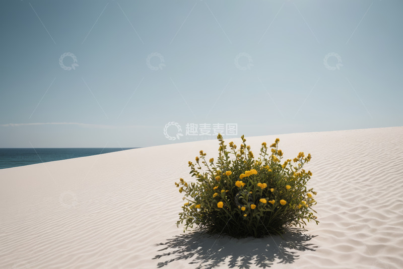 高清大图下载【趣麦麦图】沙丘上的黄色花卉植物景观