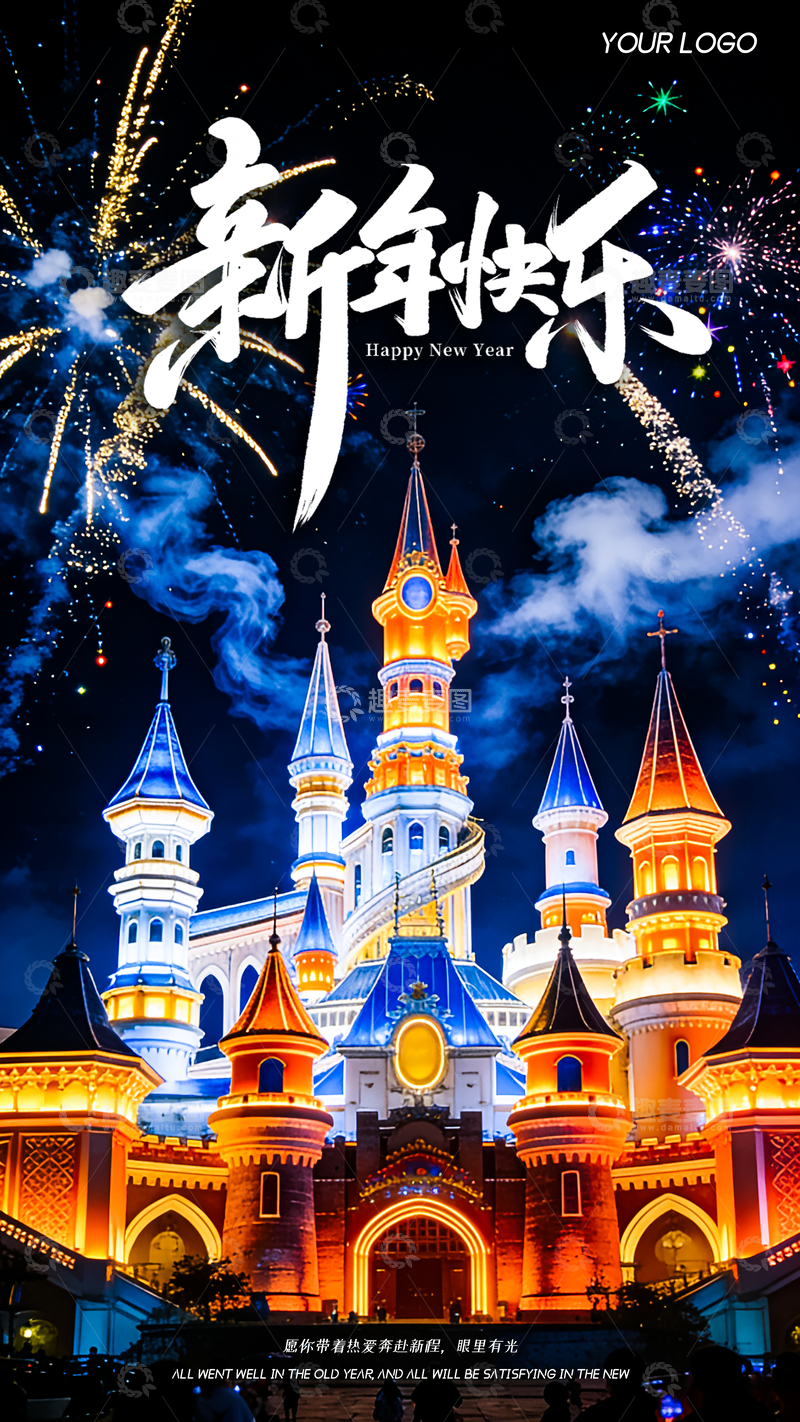 源文件下载【趣麦麦图】-2026烟花夜景跨年城堡新年庆祝海报