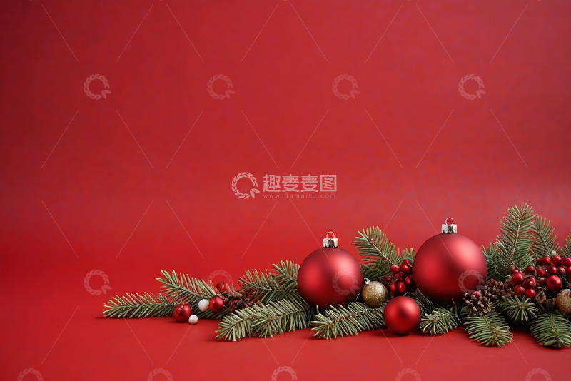 高清大图下载【趣麦麦图】红色背景圣诞装饰静物