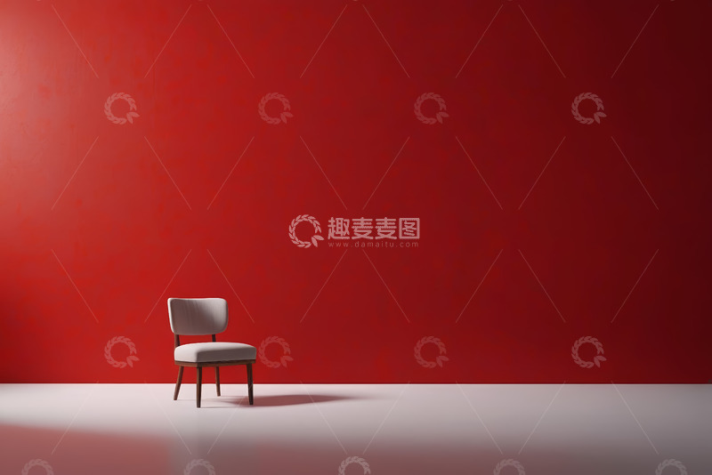 高清大图下载【趣麦麦图】红色背景前的现代简约椅子