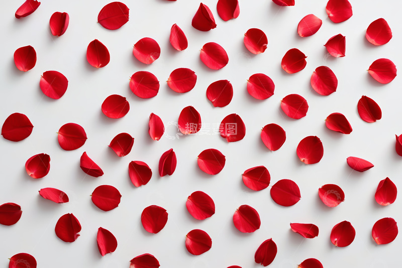高清大图下载【趣麦麦图】白色背景上散落的红色玫瑰花瓣