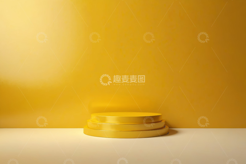 高清大图下载【趣麦麦图】黄色背景下的三层圆形展示台