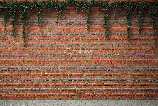 红砖墙面配垂挂绿植背景