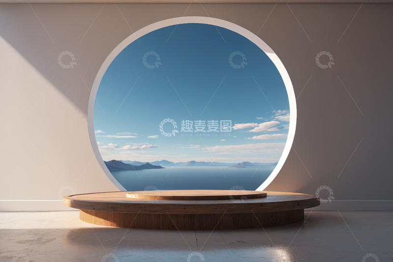 高清大图下载【趣麦麦图】室内圆形窗口外的自然风光