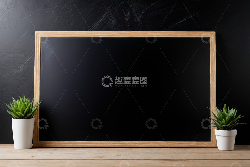 高清大图下载【趣麦麦图】木框黑板配绿植静物