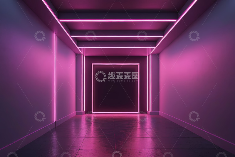 高清大图下载【趣麦麦图】紫色霓虹灯光装饰的室内通道