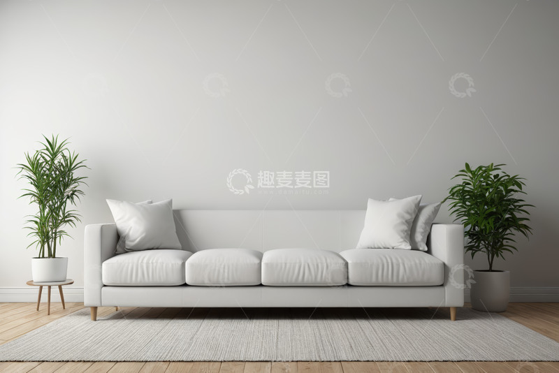 高清大图下载【趣麦麦图】室内白色沙发与绿植装饰
