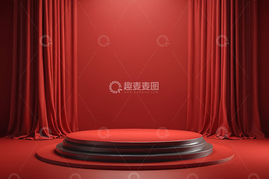 红色舞台圆形展示台背景