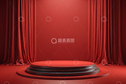 红色舞台圆形展示台背景