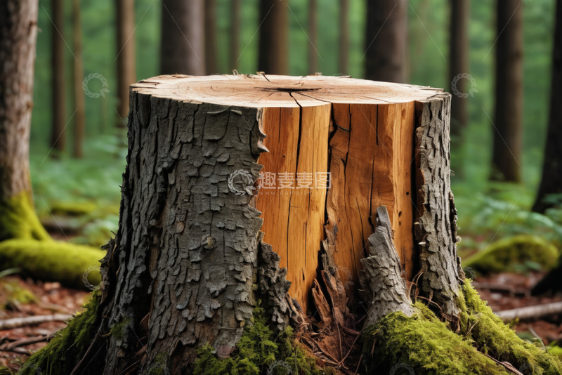 高清大图下载【趣麦麦图】森林中的树桩特写