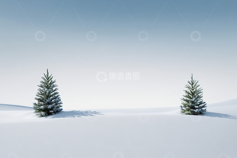 高清大图下载【趣麦麦图】雪地中的两棵松树