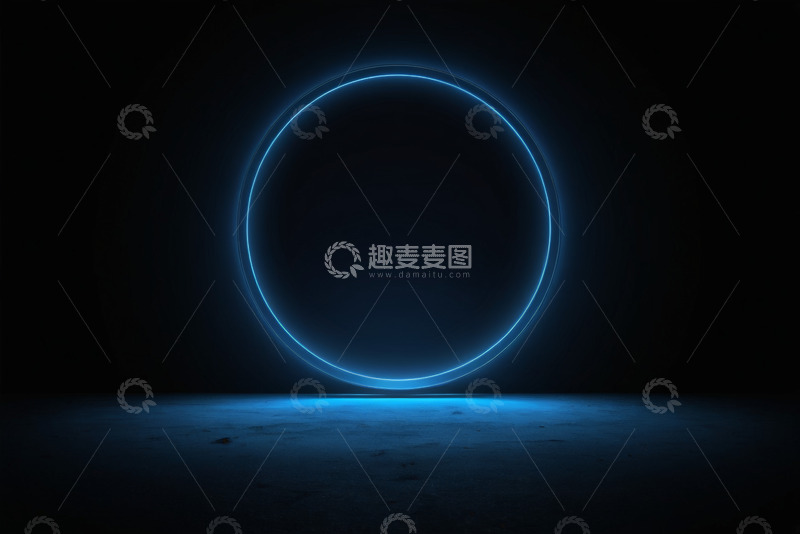 高清大图下载【趣麦麦图】黑色背景蓝色发光圆环素材