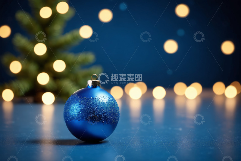 高清大图下载【趣麦麦图】蓝色圣诞球与圣诞树背景