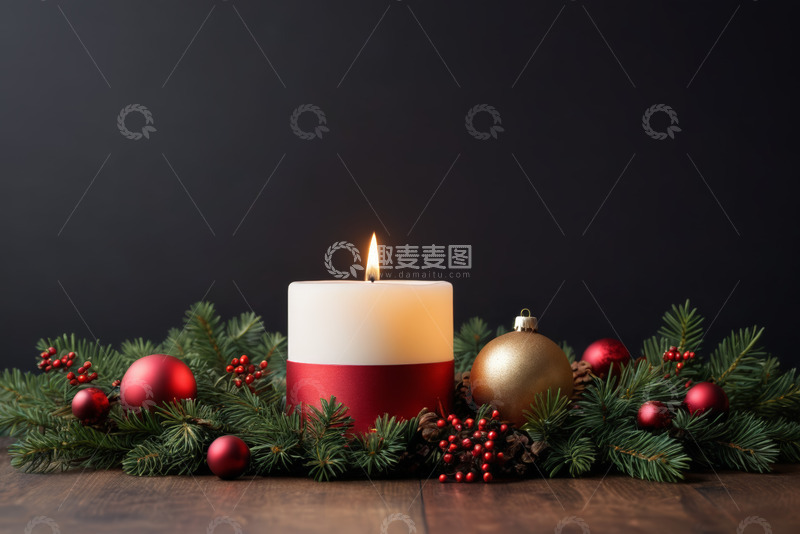 高清大图下载【趣麦麦图】圣诞装饰蜡烛场景素材